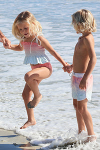 INDIE BLUE SWIM Smocked Tankini Set (sundown ombre)