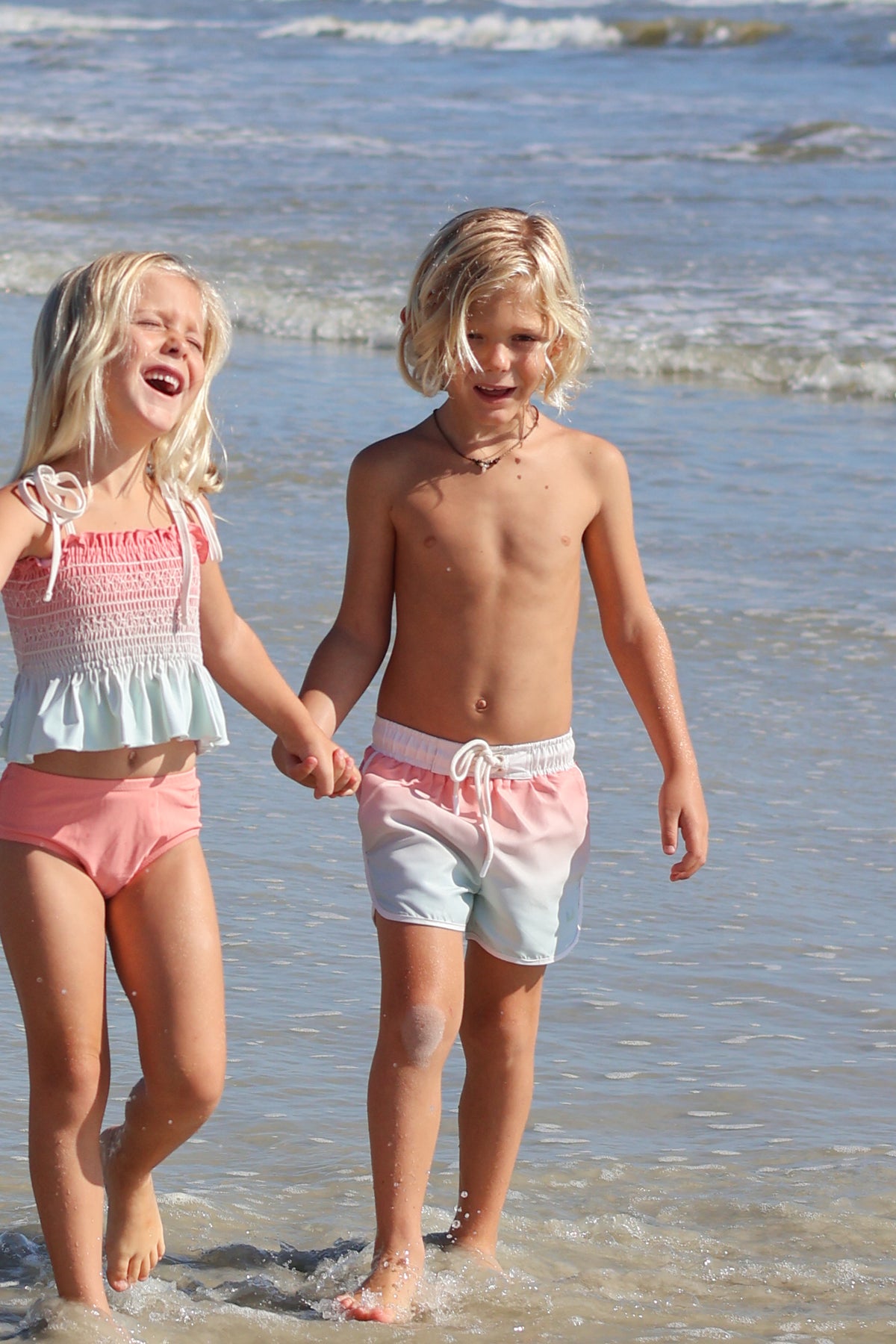 INDIE BLUE SWIM Smocked Tankini Set (sundown ombre)