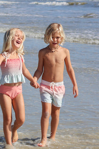 INDIE BLUE SWIM Smocked Tankini Set (sundown ombre)