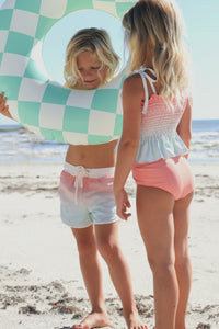 INDIE BLUE SWIM Smocked Tankini Set (sundown ombre)