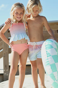 INDIE BLUE SWIM Smocked Tankini Set (sundown ombre)