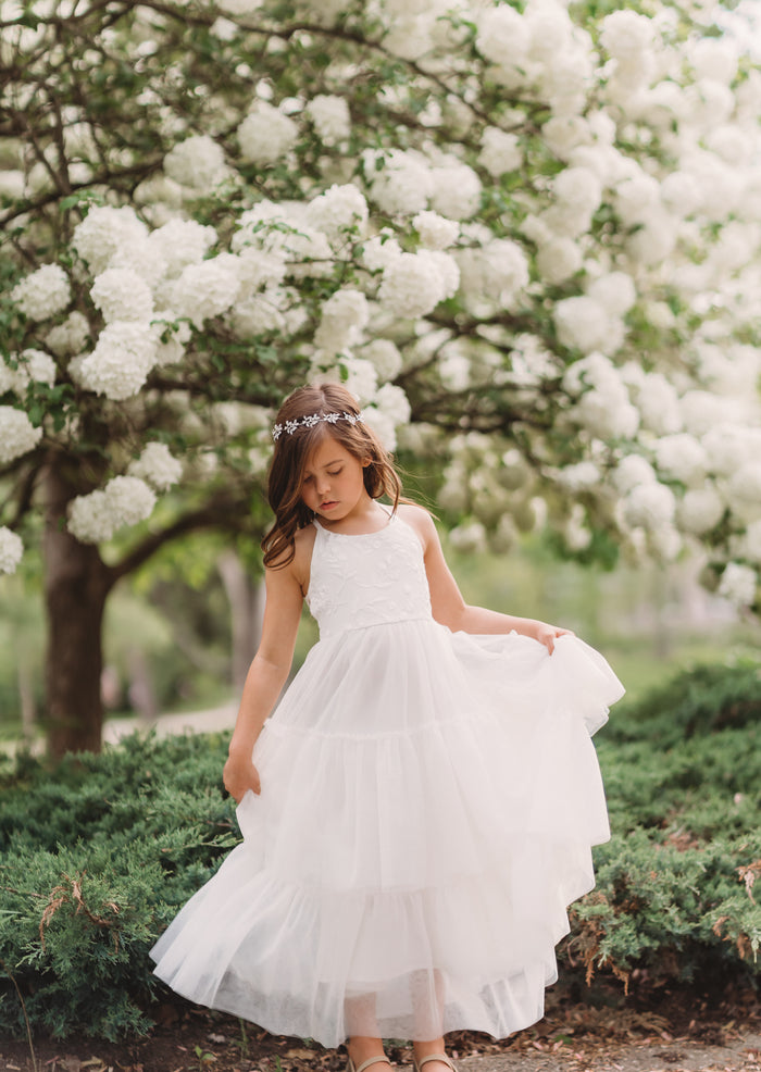 INDIE BLUE Dresses Wendy Embroidered Dress (white tulle)