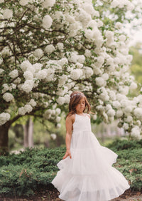 INDIE BLUE Dresses Wendy Embroidered Dress (white tulle)