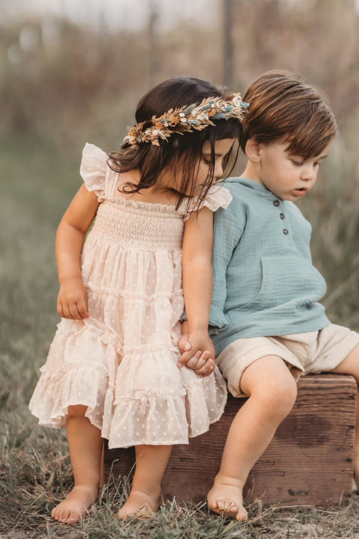 INDIE BLUE Dresses Pia Dress (natural swiss dot)