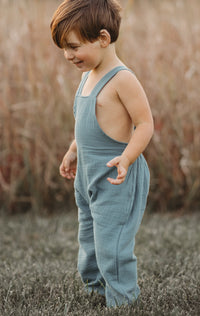 INDIE BLUE Boys Grady Romper (cobalt muslin)