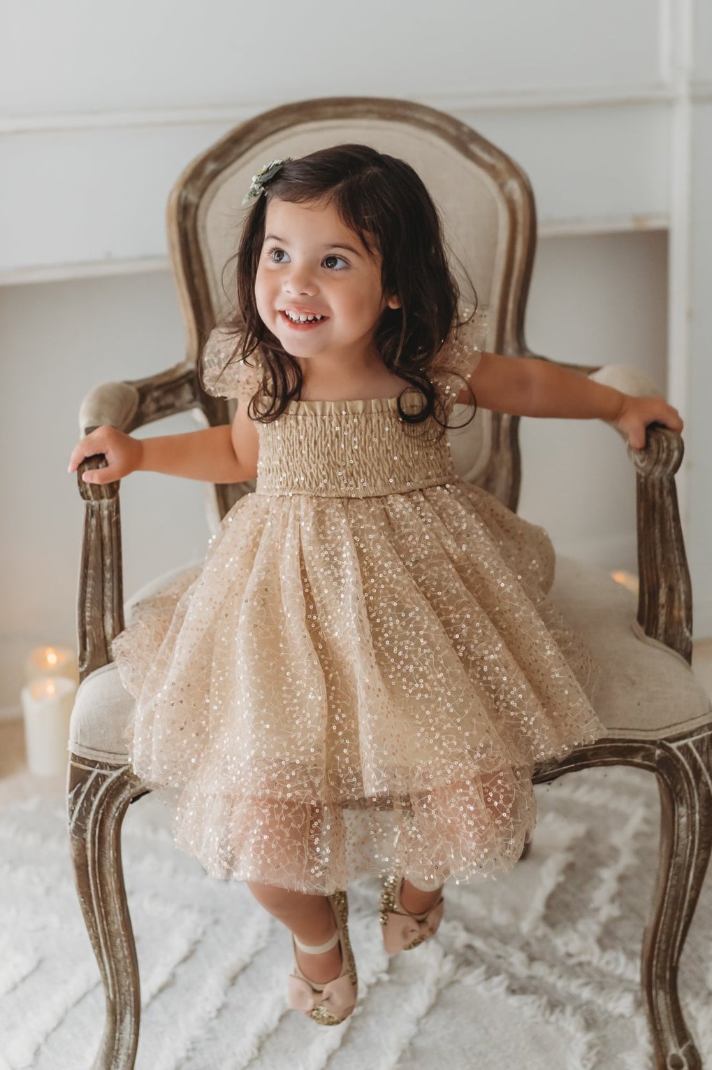 INDIE BLUE Dresses Juliet Dress (sequin gold tulle)