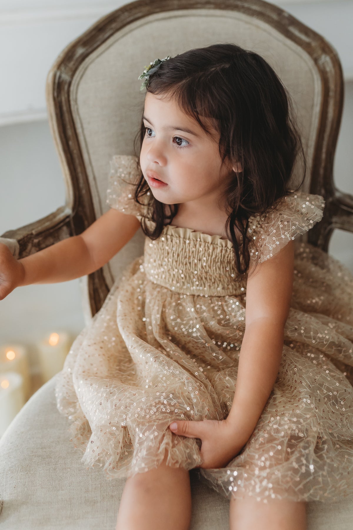 INDIE BLUE Dresses Juliet Dress (sequin gold tulle)