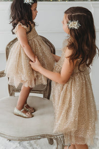 INDIE BLUE Dresses Juliet Dress (sequin gold tulle)