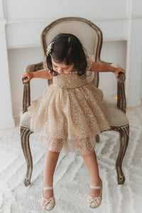 INDIE BLUE Dresses Juliet Dress (sequin gold tulle)