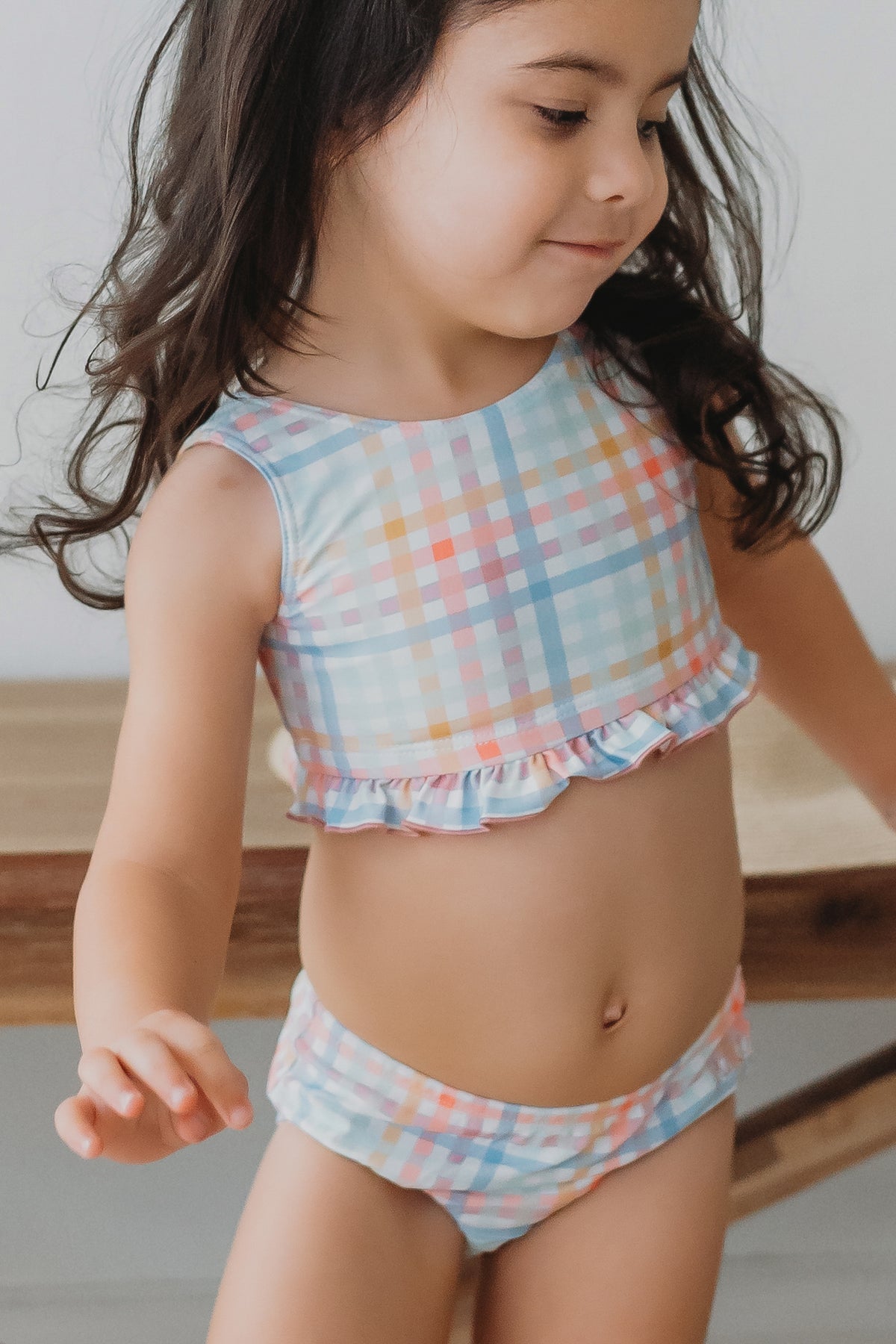 INDIE BLUE SWIM Scoopback Set (plaid)