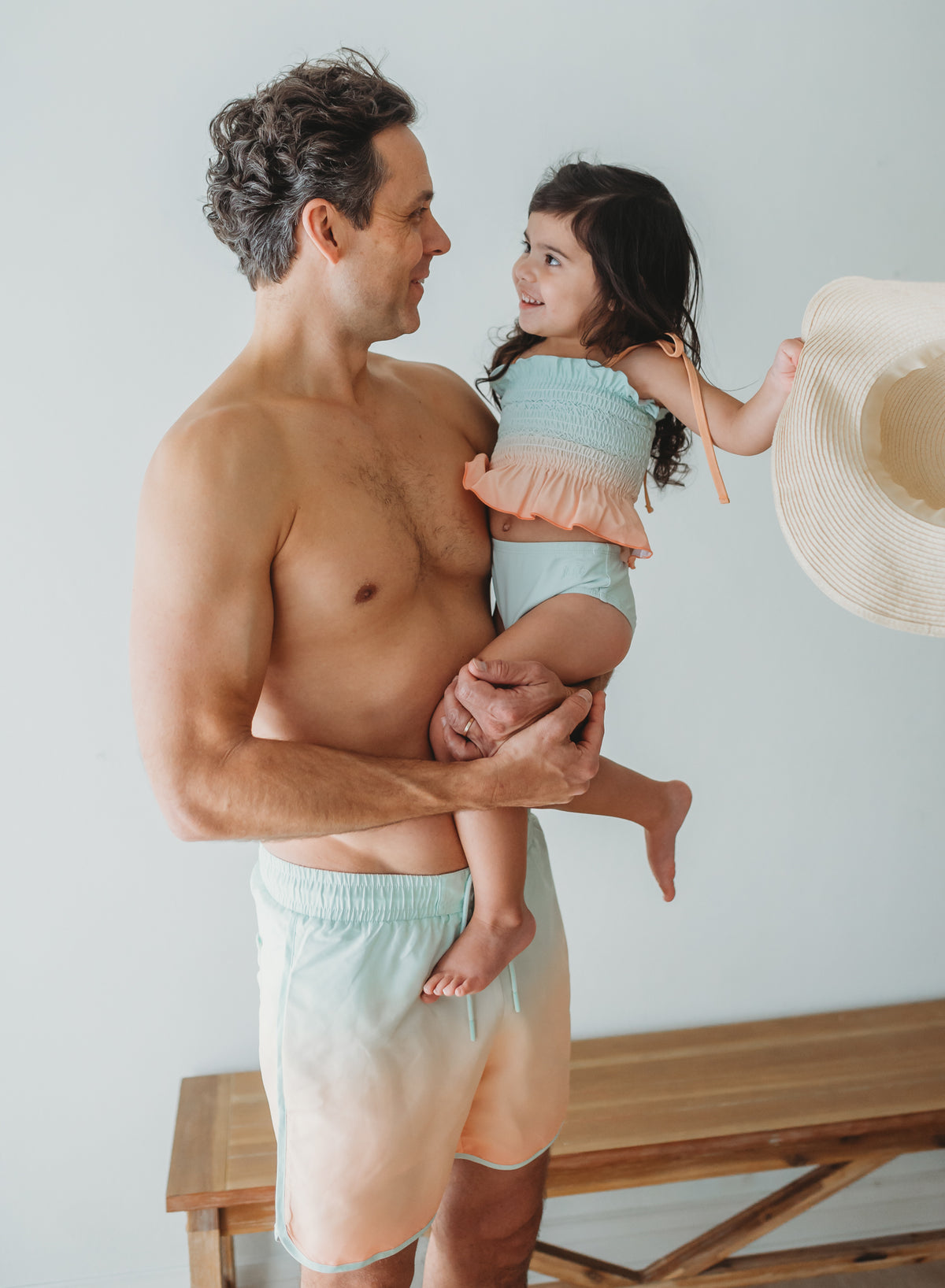 INDIE BLUE SWIM Smocked Tankini Set (peach ombre)