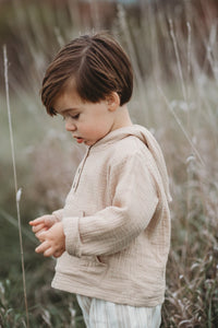 INDIE BLUE Boys Knox Hoodie (latte muslin)