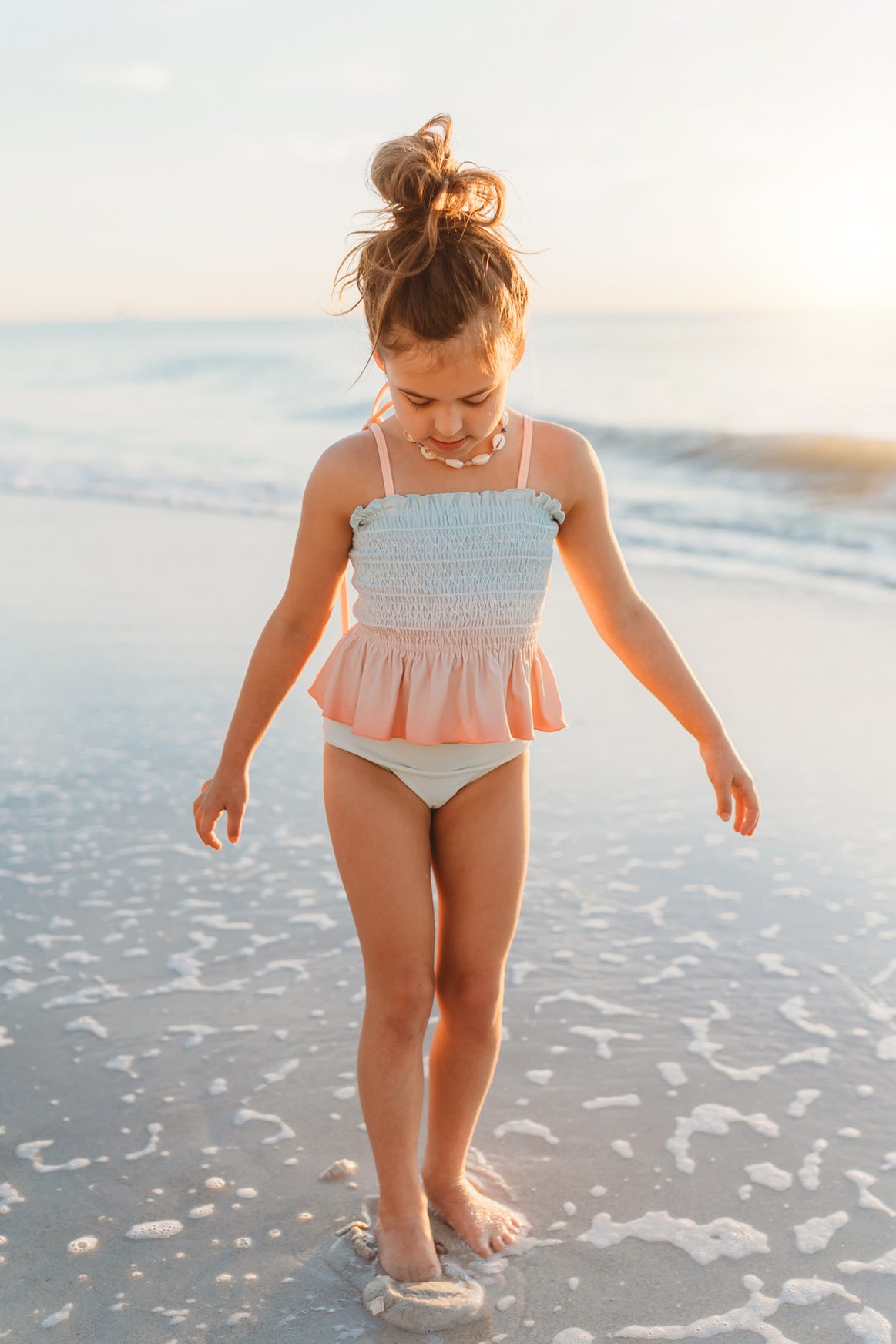 INDIE BLUE SWIM Smocked Tankini Set (peach ombre)