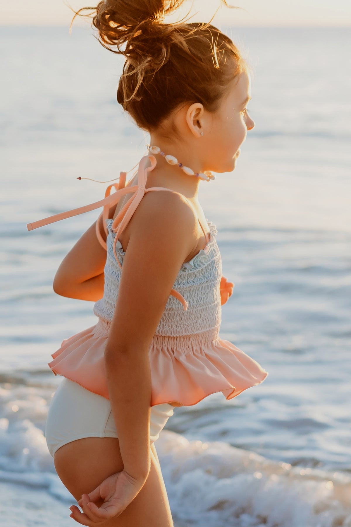 INDIE BLUE SWIM Smocked Tankini Set (peach ombre)