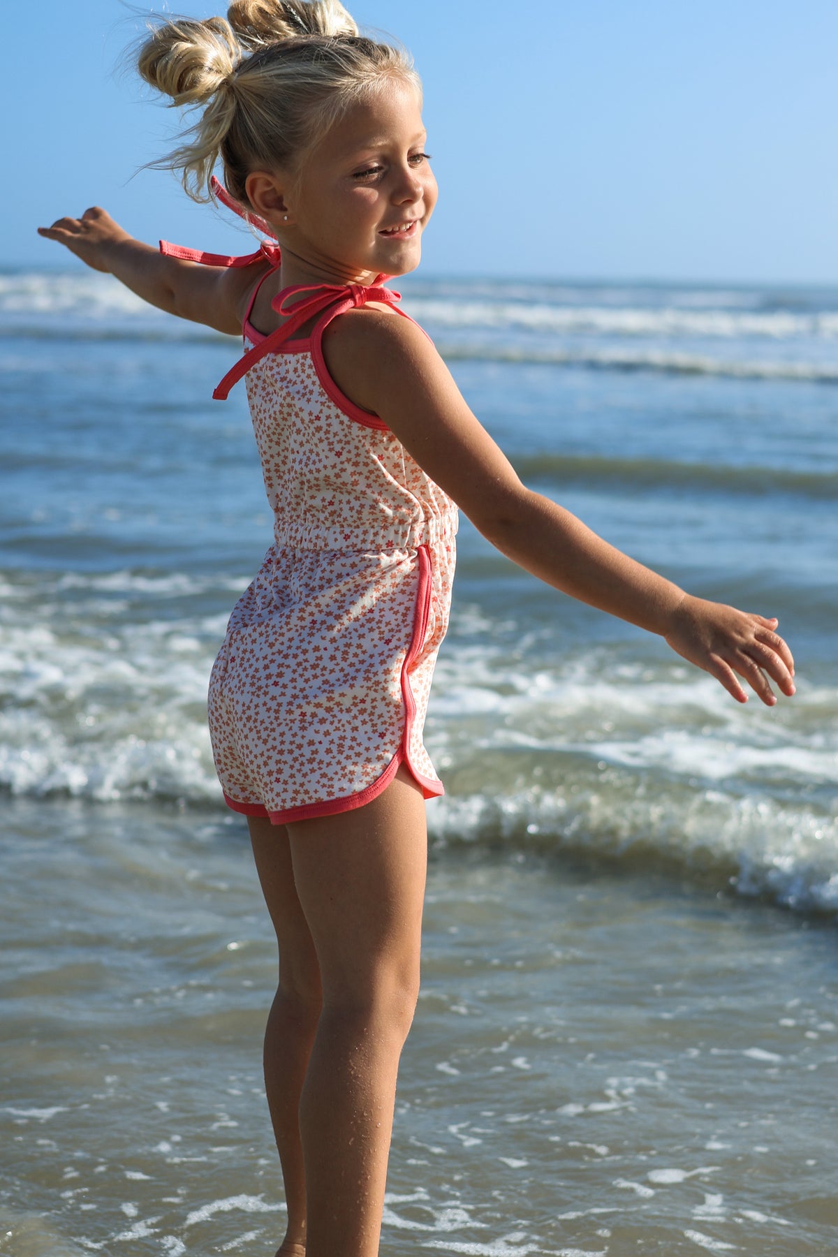 INDIE BLUE Romper Piper Petal Romper (ditzy pink floral) FINAL SALE