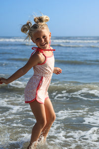 INDIE BLUE Romper Piper Petal Romper (ditzy pink floral) FINAL SALE