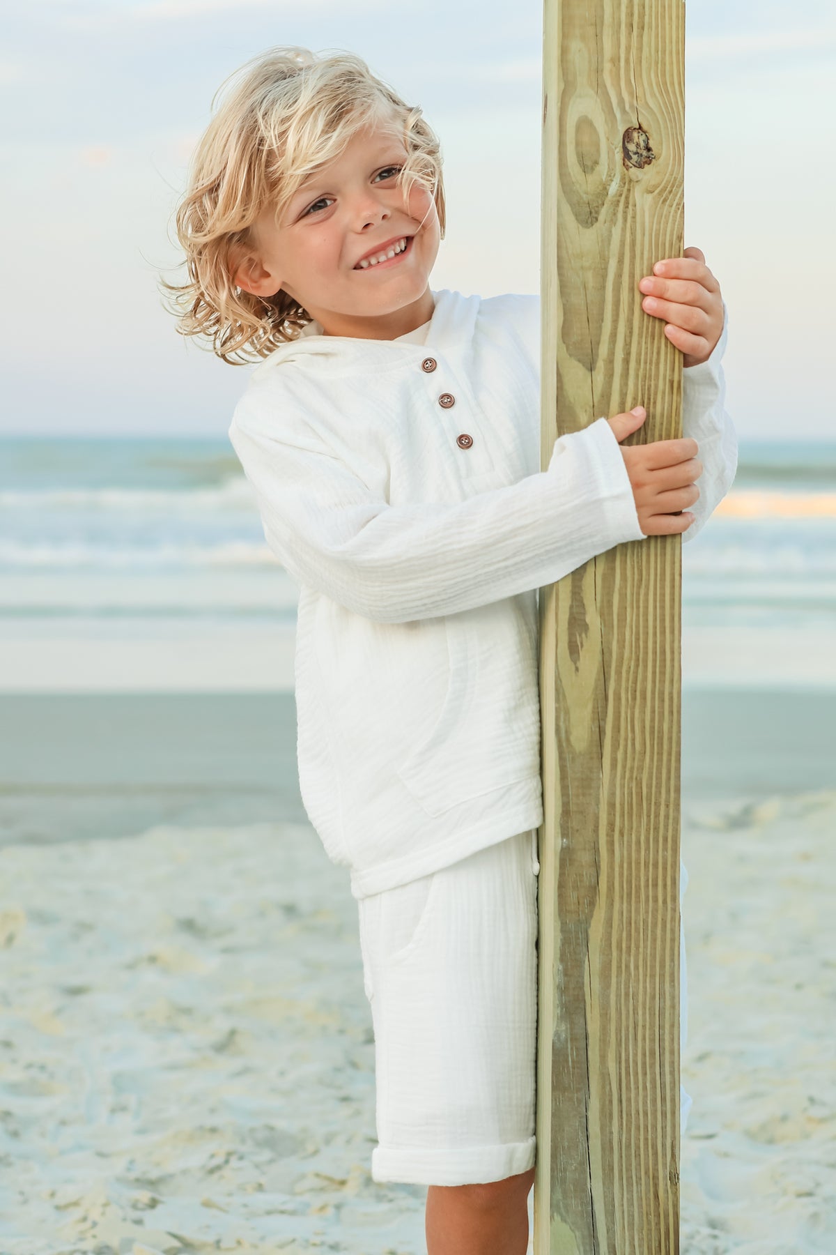 INDIE BLUE Boys Knox Hoodie (white muslin)