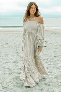 INDIE BLUE Women Women's Pippa Maxi (driftwood stripe linen)