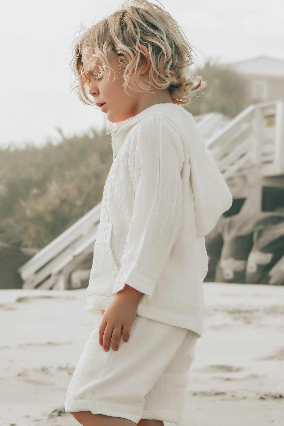 INDIE BLUE Boys Knox Hoodie (light ivory muslin)