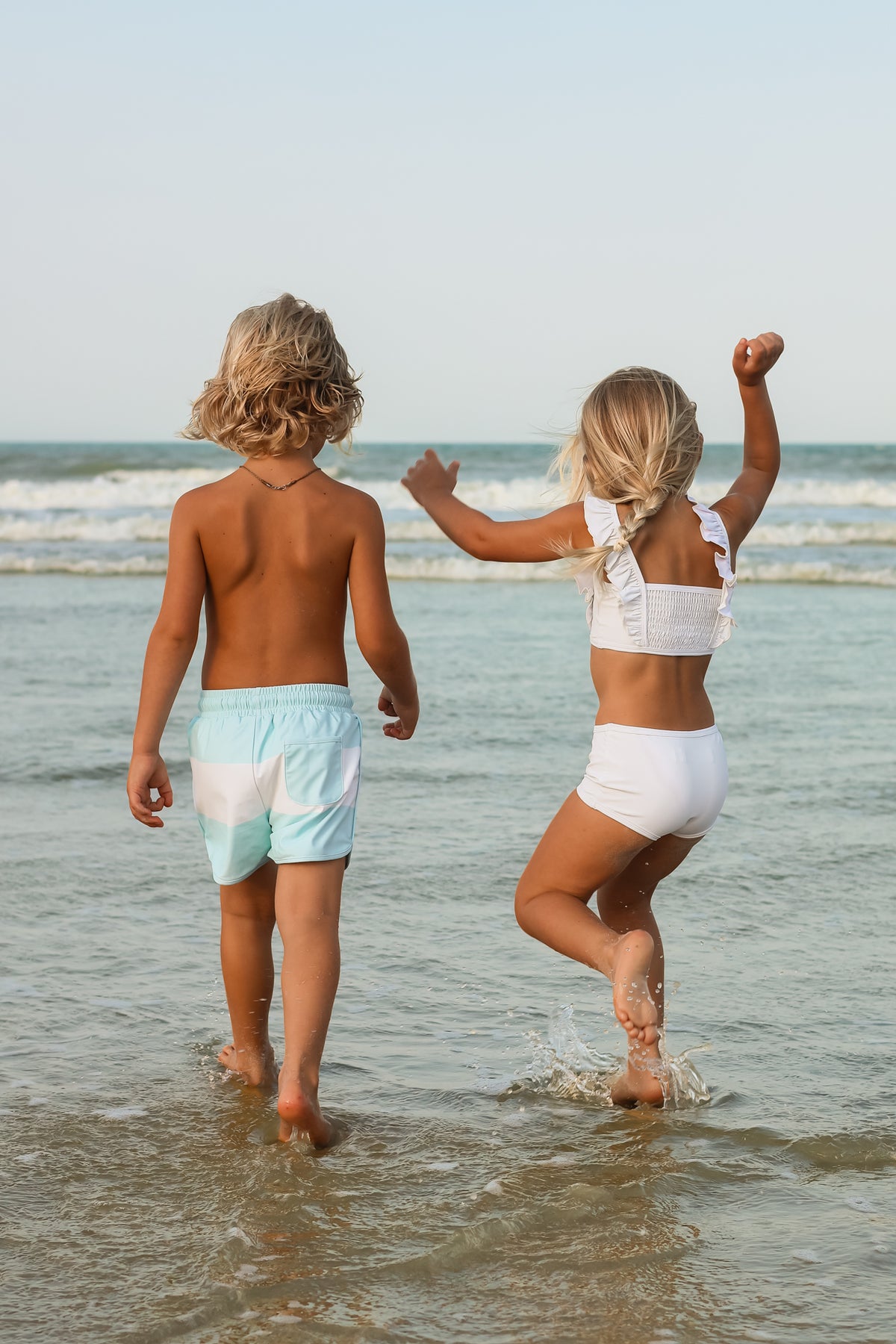 INDIE BLUE SWIM Smocked Ruffle Set (bone) FINAL SALE