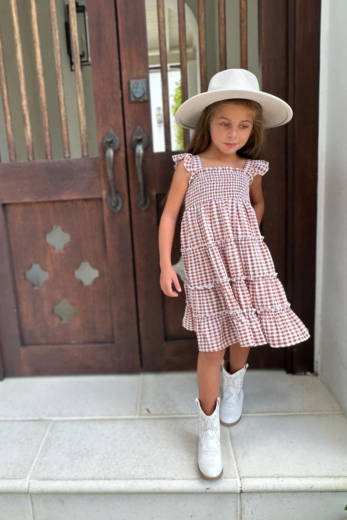 INDIE BLUE Dresses Pia Dress (brown gingham)