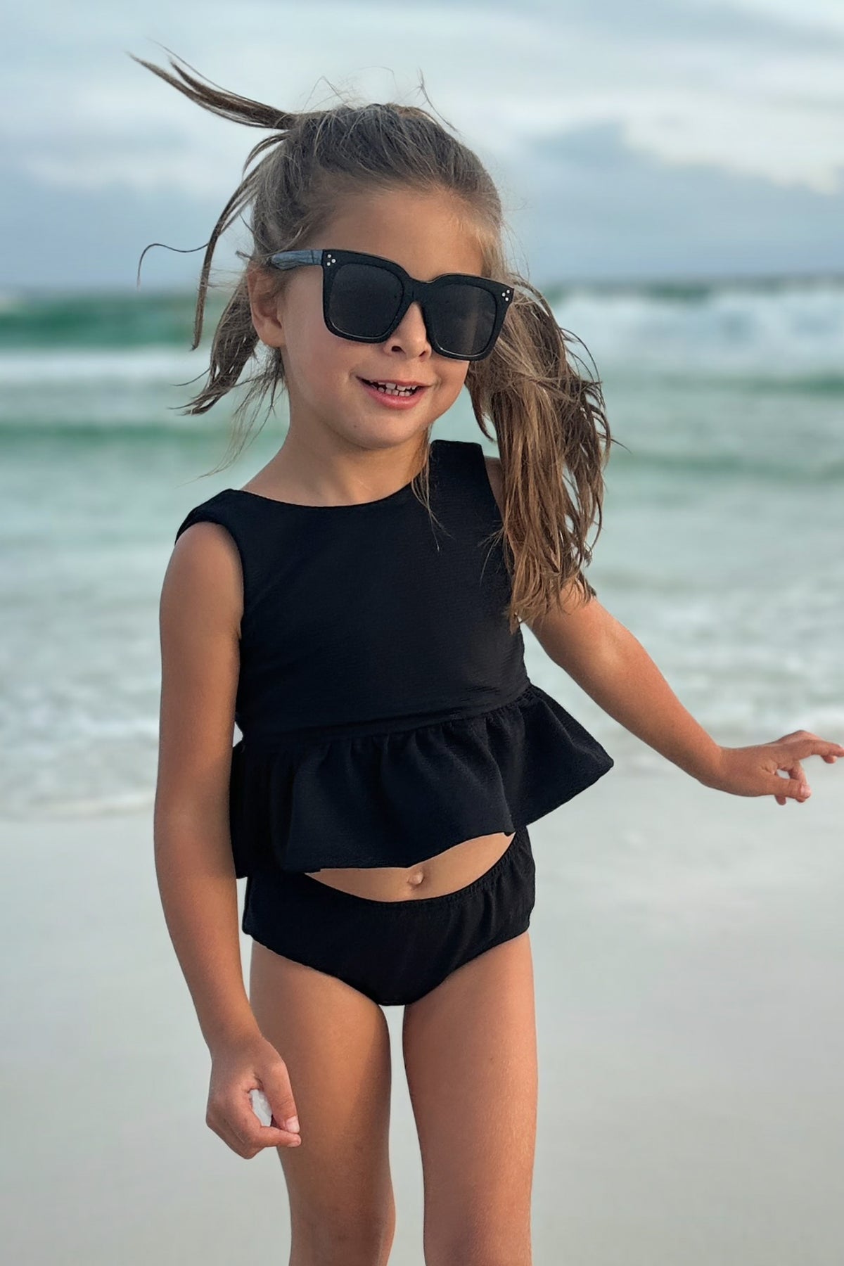 INDIE BLUE SWIM Flutter Tankini Set (midnight ribbed)