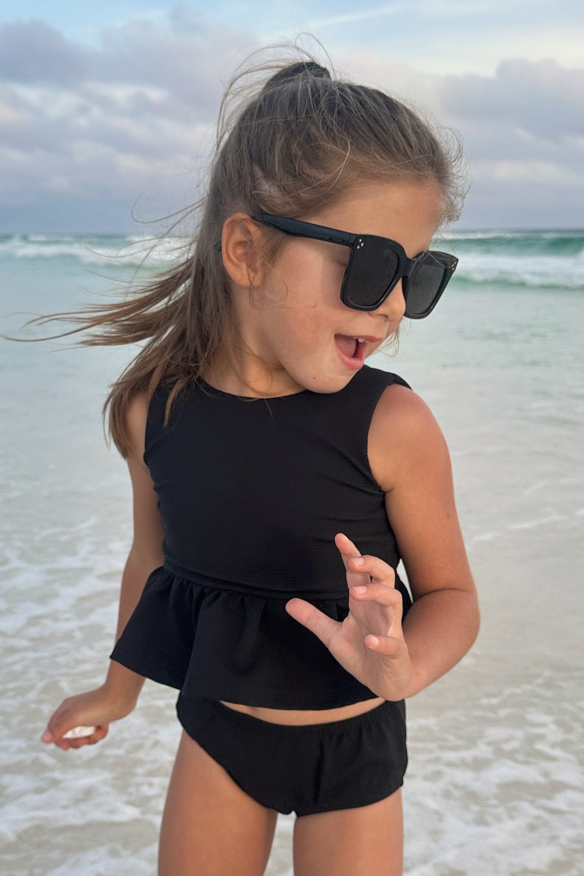 INDIE BLUE SWIM Flutter Tankini Set (midnight ribbed)