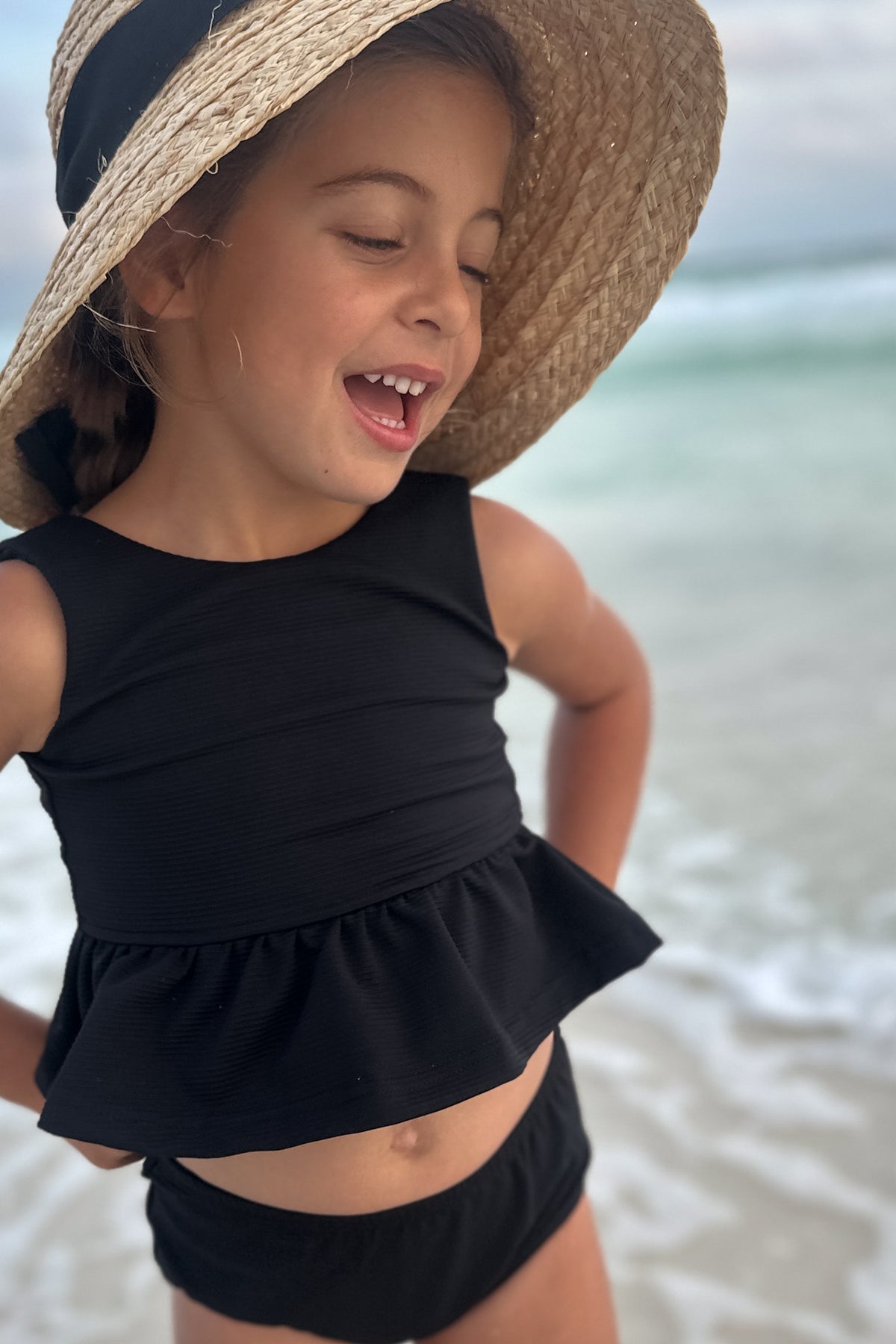 INDIE BLUE SWIM Flutter Tankini Set (midnight ribbed)