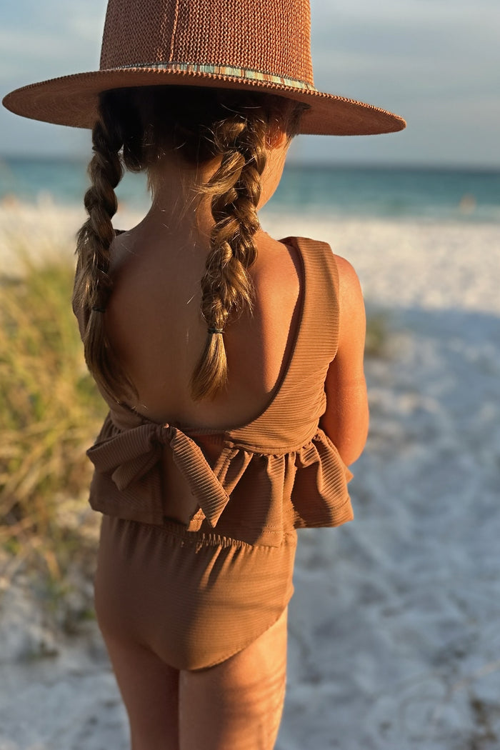 INDIE BLUE SWIM Flutter Tankini Set (cocoa ribbed)