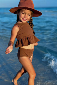 INDIE BLUE SWIM Flutter Tankini Set (cocoa ribbed)