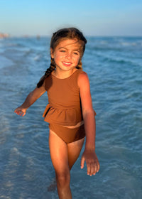 INDIE BLUE SWIM Flutter Tankini Set (cocoa ribbed)