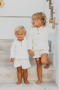 INDIE BLUE Boys Knox Shorts (light ivory muslin)