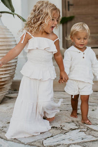 INDIE BLUE Boys Knox Shorts (light ivory muslin)