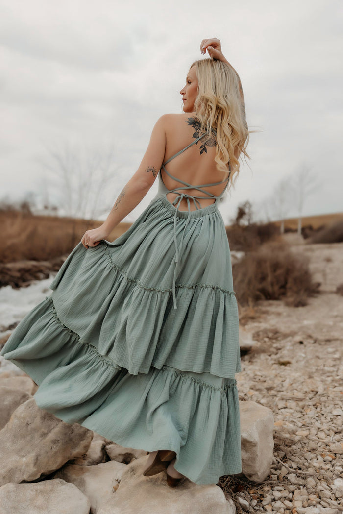 INDIE BLUE Women Women's Wendy Dress (soft teal muslin)