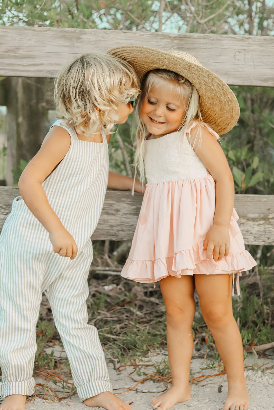 INDIE BLUE Boys Grady Romper (desert pinstripe linen)