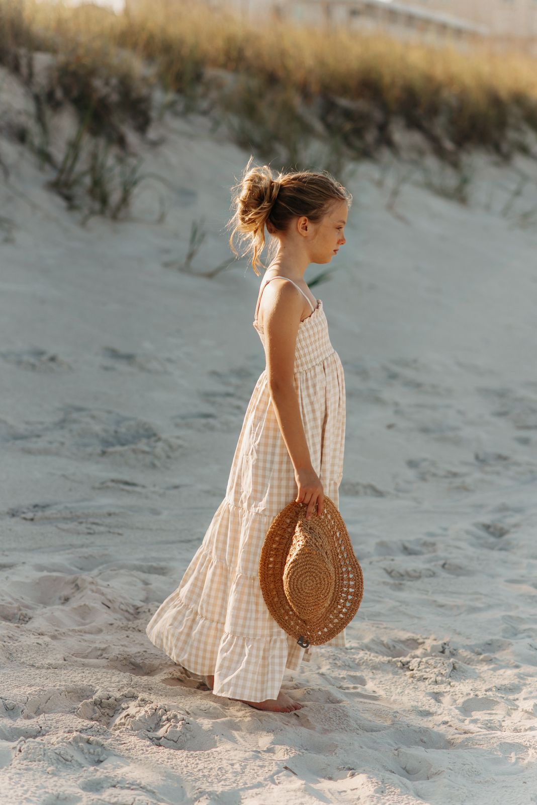 INDIE BLUE Dresses Stella Maxi (tan gingham)