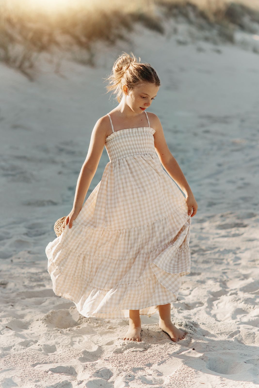 INDIE BLUE Dresses Stella Maxi (tan gingham)
