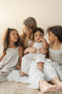 INDIE BLUE Boys Grady Romper (desert pinstripe linen)