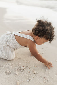 INDIE BLUE Boys Grady Romper (desert pinstripe linen)