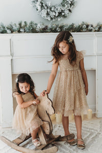 INDIE BLUE Dresses Juliet Dress (sequin gold tulle)