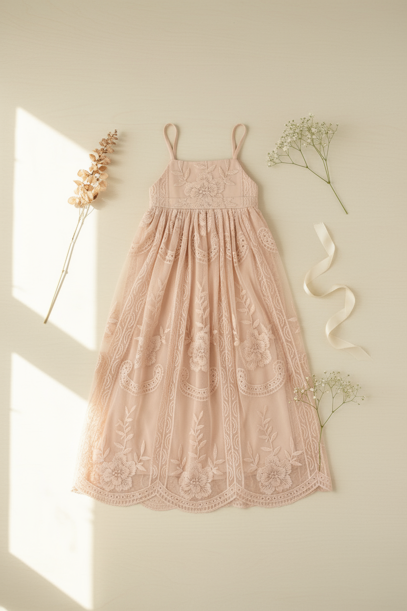 INDIE BLUE Dresses Madeline Lace Dress (natural pink)