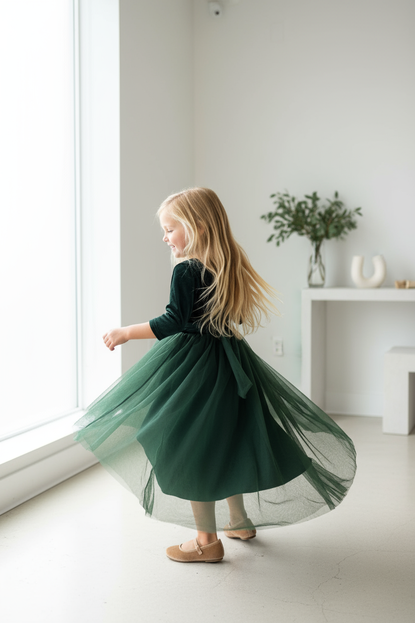 INDIE BLUE Dresses Gracie Dress (forest velvet tulle)