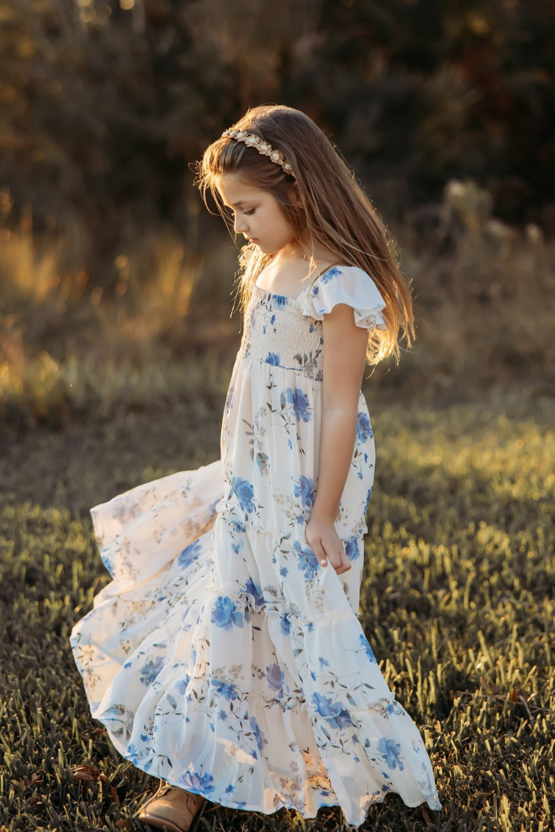 INDIE BLUE Dresses Marabella Dress (floral blue chiffon)