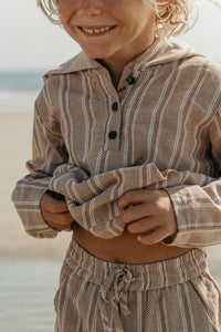 INDIE BLUE Boys Knox Shorts (mocha stripe linen)