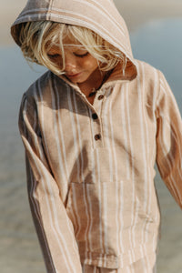 INDIE BLUE Boys Knox Hoodie (mocha stripe linen)