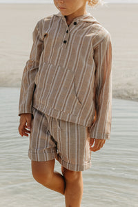 INDIE BLUE Boys Knox Shorts (mocha stripe linen)