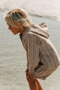 INDIE BLUE Boys Knox Hoodie (mocha stripe linen)