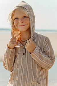 INDIE BLUE Boys Knox Hoodie (mocha stripe linen)