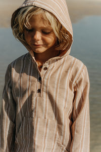 INDIE BLUE Boys Knox Hoodie (mocha stripe linen)