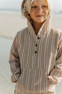 INDIE BLUE Boys Knox Hoodie (mocha stripe linen)
